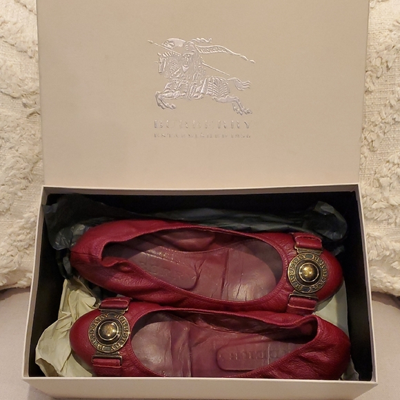 Burberry Shoes - Burberry Lipstick Red Round Ballerina Flats